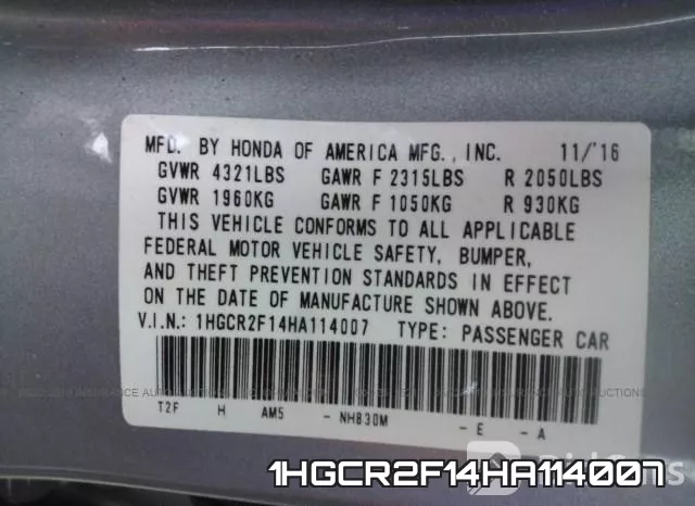 1HGCR2F14HA114007