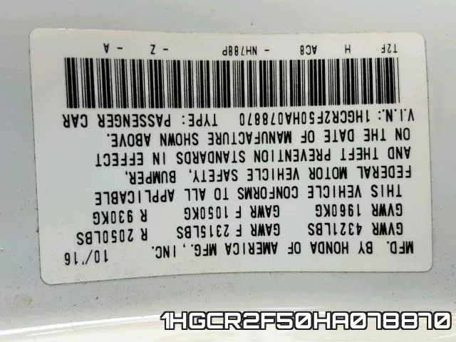 1HGCR2F50HA078870