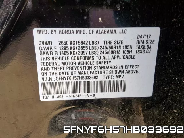 5FNYF6H57HB033692