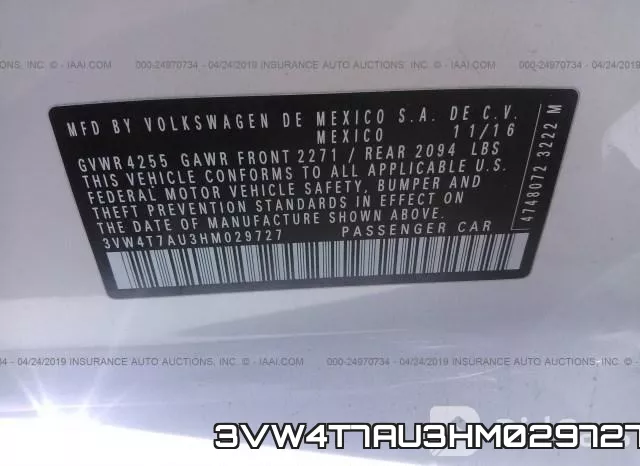 3VW4T7AU3HM029727