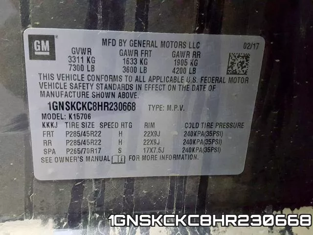 1GNSKCKC8HR230668