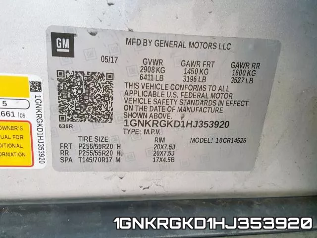 1GNKRGKD1HJ353920