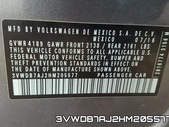 3VWDB7AJ2HM205577