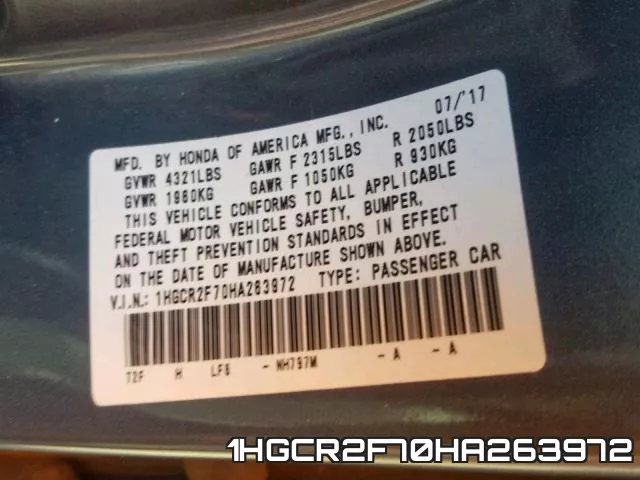 1HGCR2F70HA263972