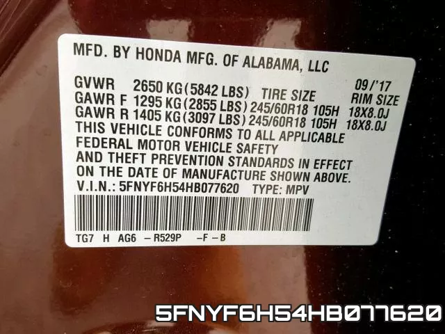 5FNYF6H54HB077620