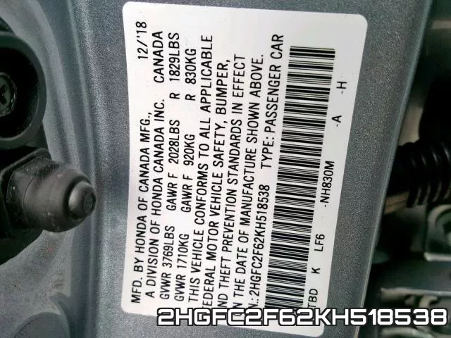 2HGFC2F62KH518538