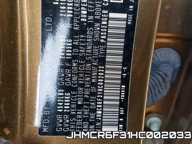 JHMCR6F31HC002033