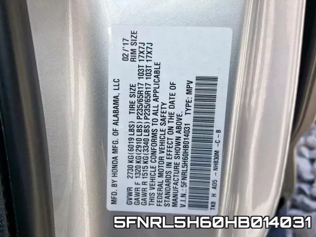 5FNRL5H60HB014031