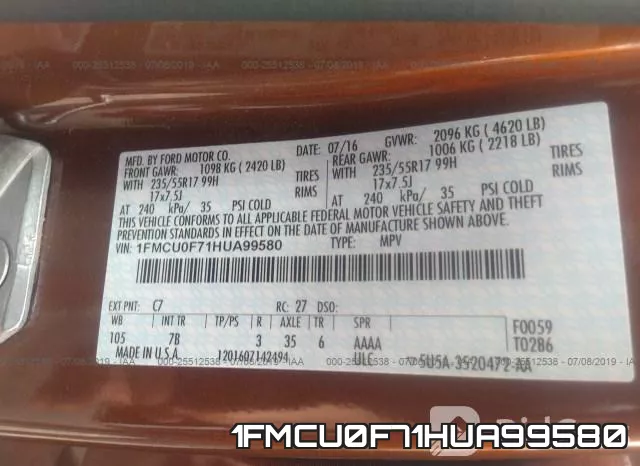 1FMCU0F71HUA99580