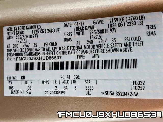 1FMCU0J9XHUD86537