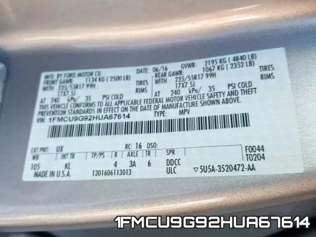1FMCU9G92HUA67614