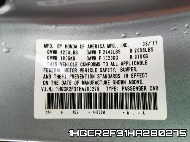 1HGCR2F31HA280275