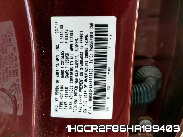 1HGCR2F86HA189403
