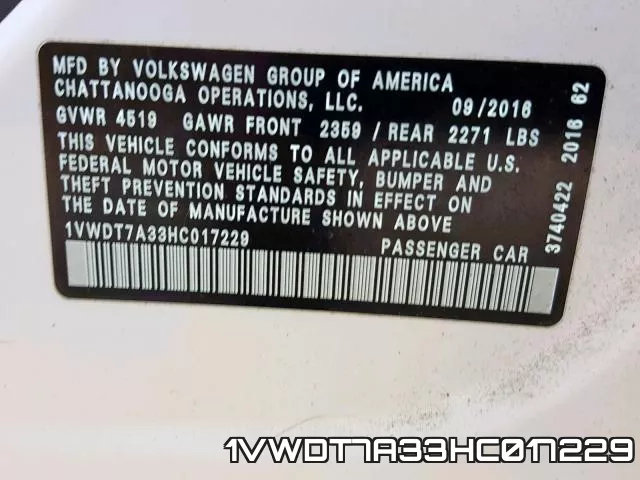 1VWDT7A33HC017229