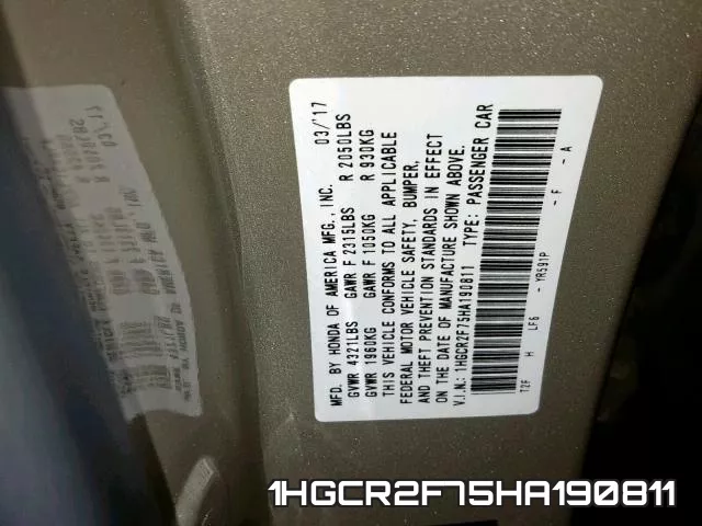 1HGCR2F75HA190811