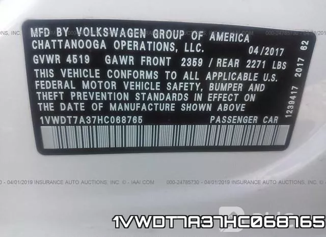 1VWDT7A37HC068765