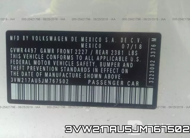 3VW217AU5JM767502
