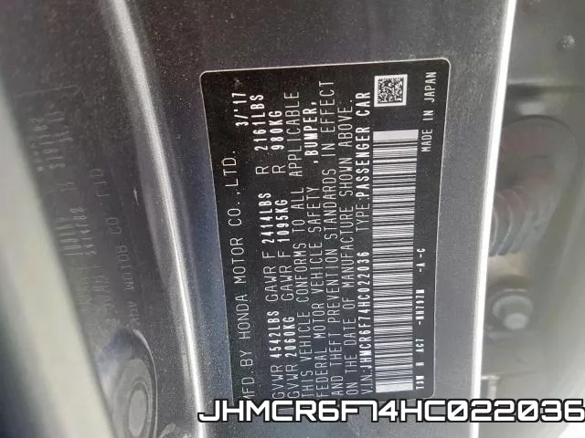 JHMCR6F74HC022036