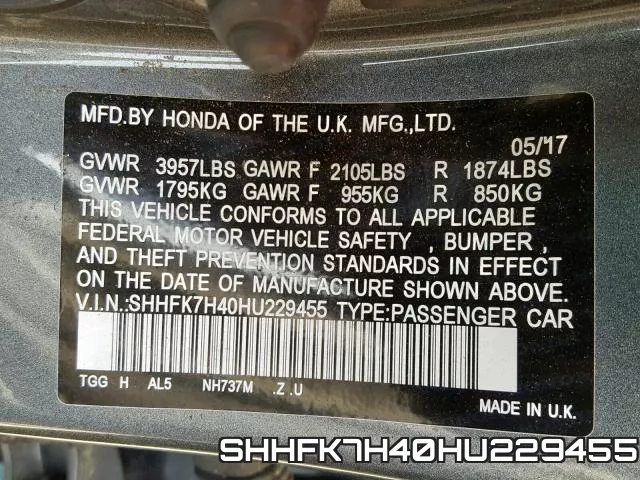 SHHFK7H40HU229455