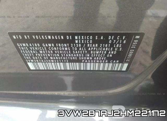 3VW2B7AJ2HM221172