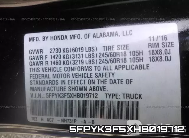 5FPYK3F5XHB019712