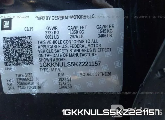 1GKKNULS5KZ221157