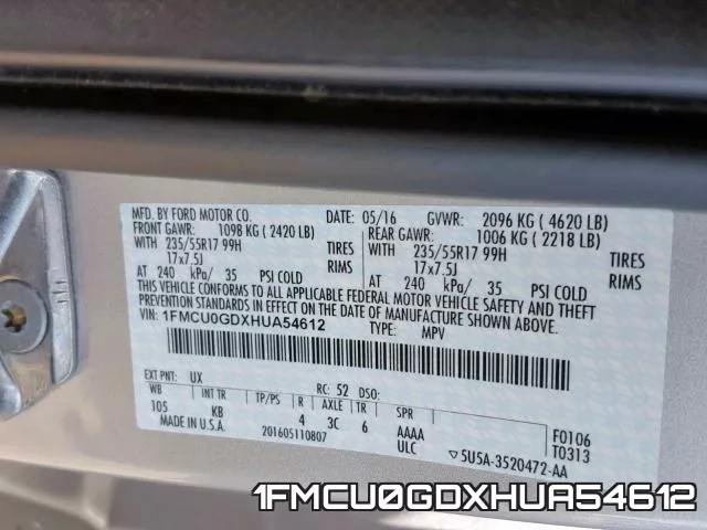 1FMCU0GDXHUA54612