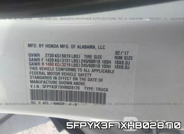 5FPYK3F7XHB028170