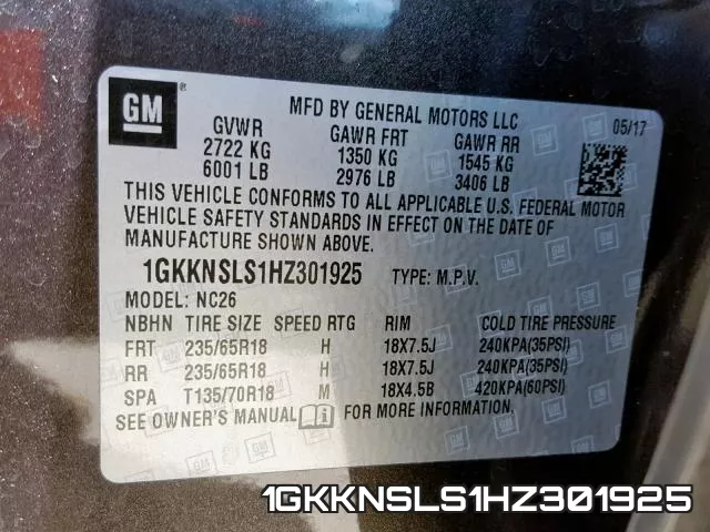 1GKKNSLS1HZ301925
