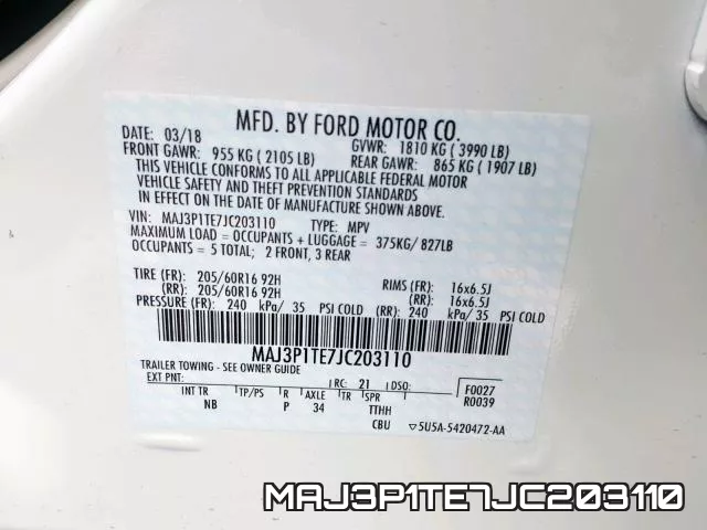 MAJ3P1TE7JC203110