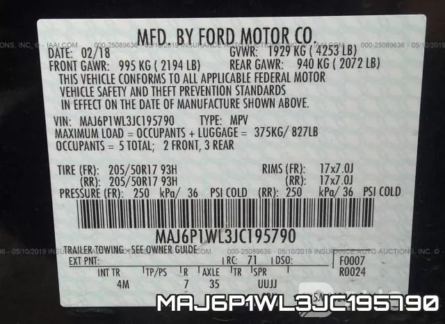 MAJ6P1WL3JC195790