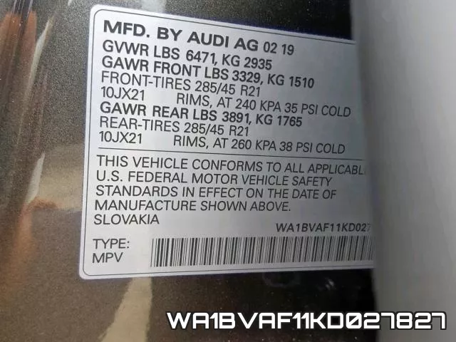 WA1BVAF11KD027827