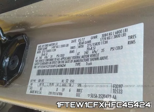 1FTEW1CFXHFC45424