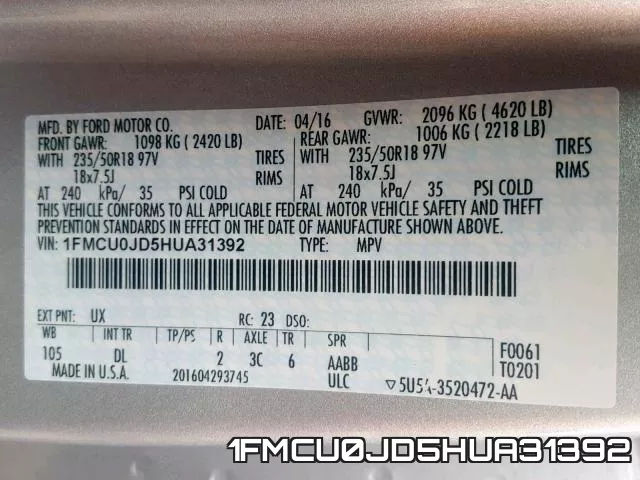 1FMCU0JD5HUA31392