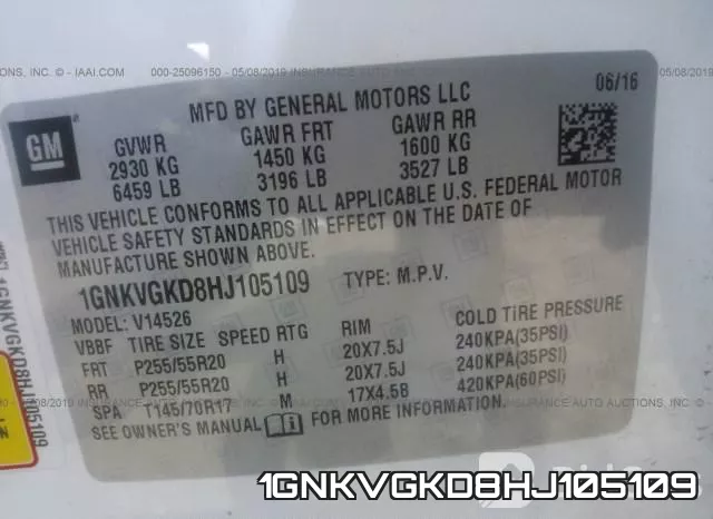 1GNKVGKD8HJ105109