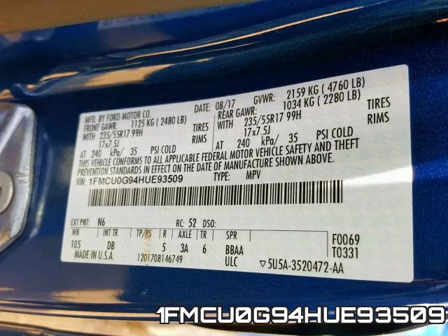 1FMCU0G94HUE93509