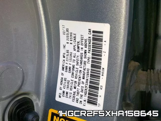 1HGCR2F5XHA158645