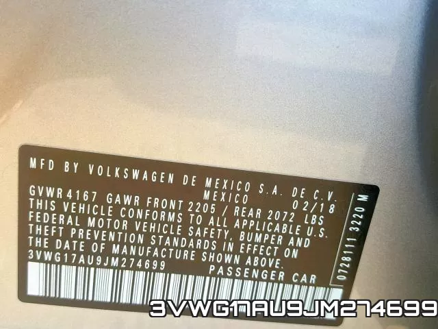 3VWG17AU9JM274699