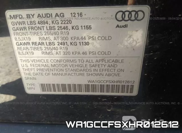 WA1GCCFSXHR012612