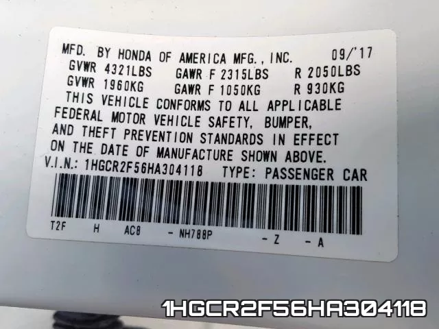 1HGCR2F56HA304118