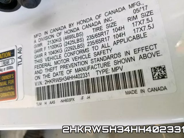 2HKRW5H34HH402331