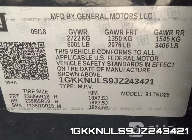 1GKKNULS9JZ243421
