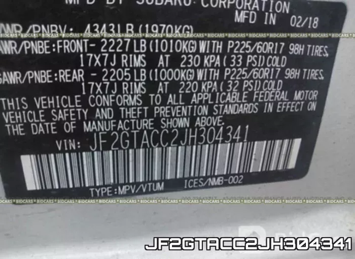 JF2GTACC2JH304341