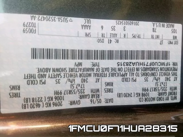 1FMCU0F71HUA28315