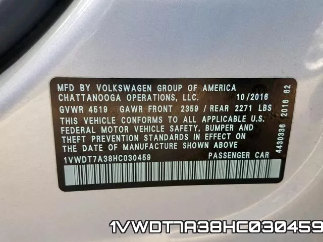 1VWDT7A38HC030459