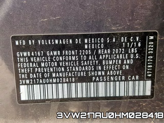 3VW217AU0HM028418