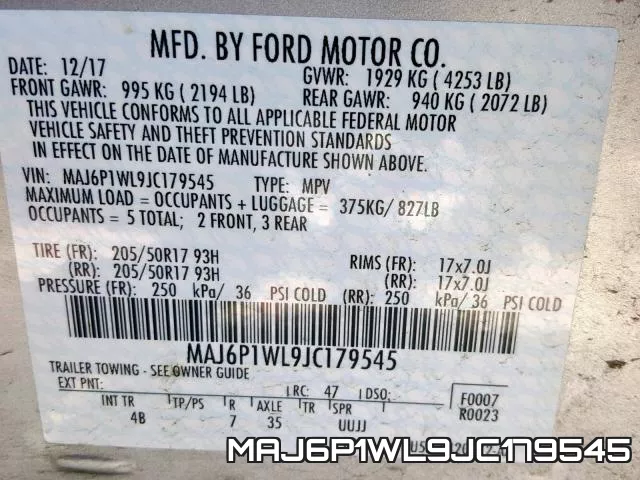 MAJ6P1WL9JC179545