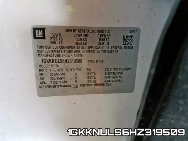1GKKNULS6HZ319509