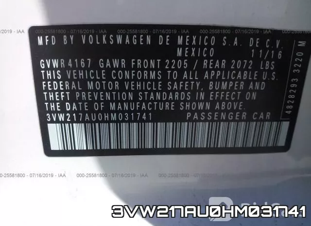 3VW217AU0HM031741