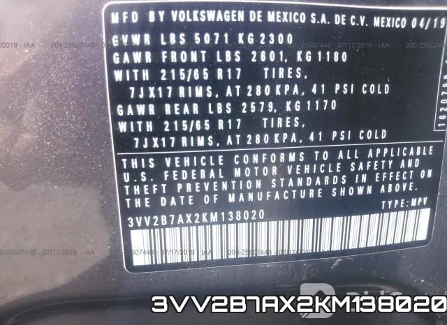 3VV2B7AX2KM138020